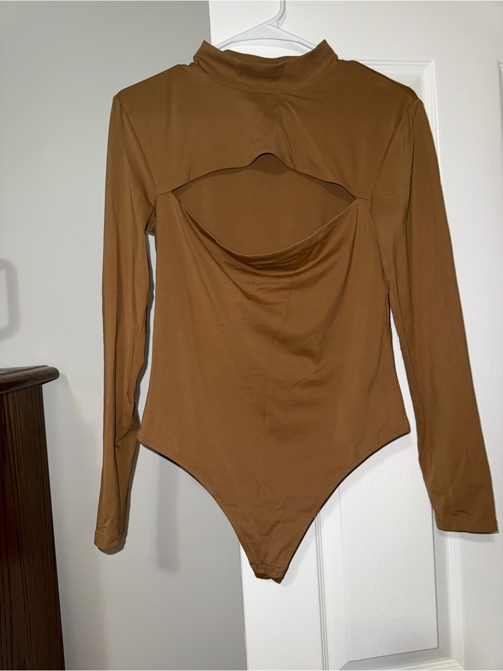 Babaton Brown Long-Sleeve Cutout Bodysuit